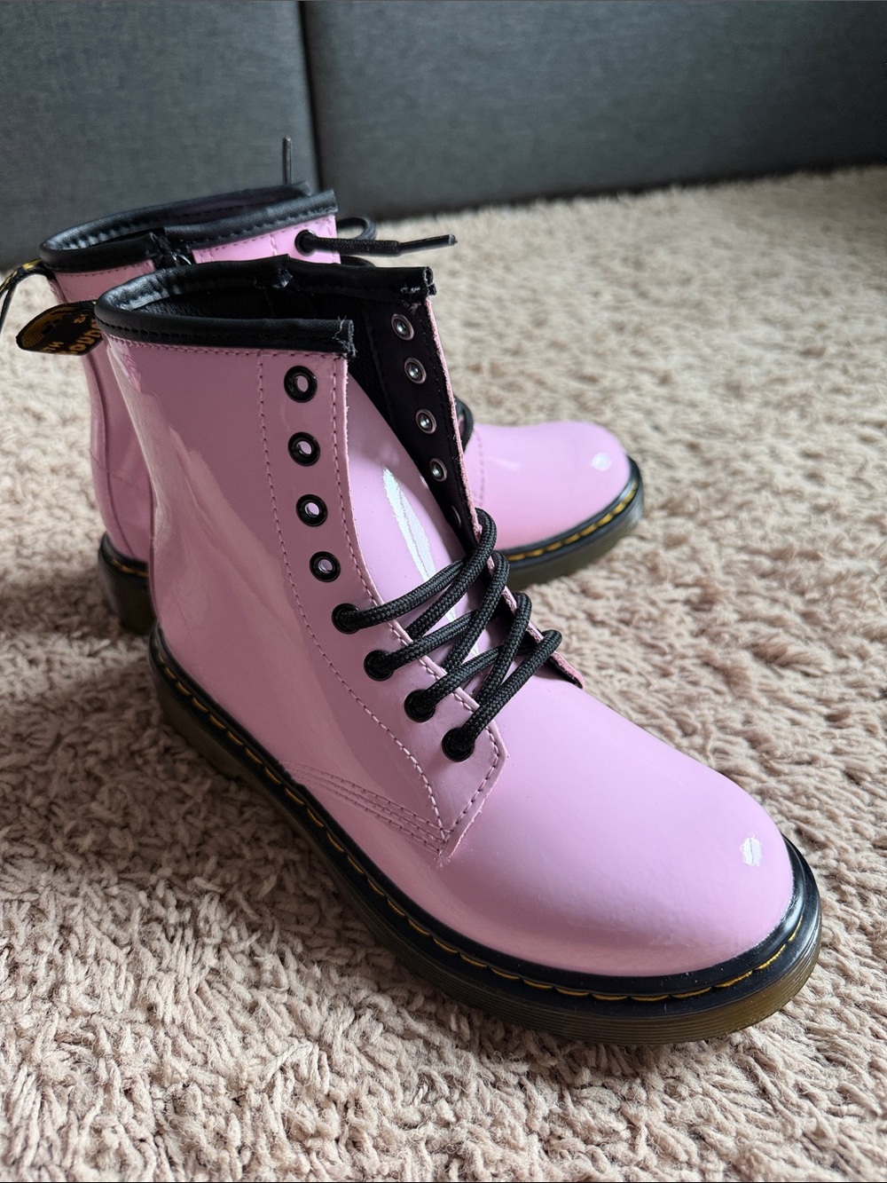 Dr. Martens Pink Patent Lace-Up Combat Boots